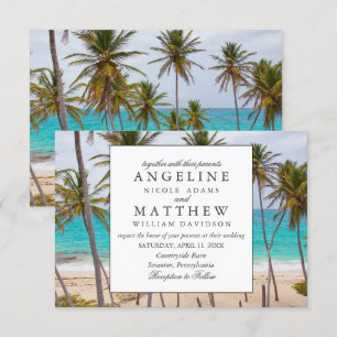 Tropical Vintage Beach Shore Palm Wedding Invitation