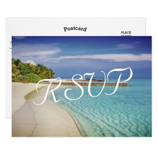 Tropical Vintage Beach Wedding Destination RSVP Card