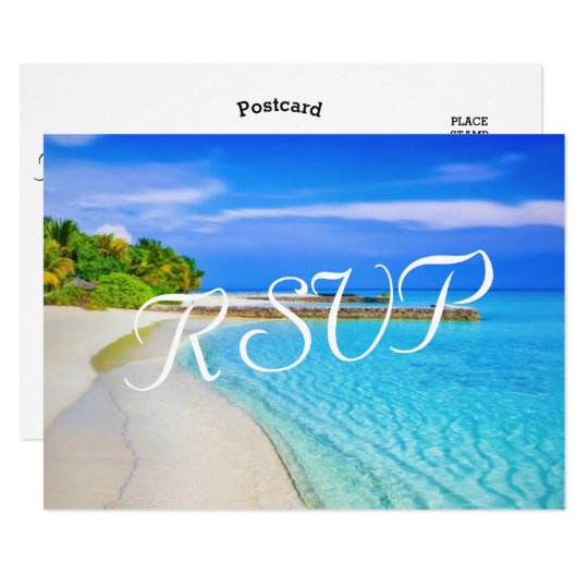 Tropical Vintage Beach Wedding Destination RSVP Card