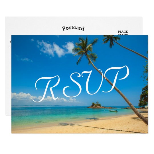 Tropical Vintage Beach Wedding Destination RSVP Card