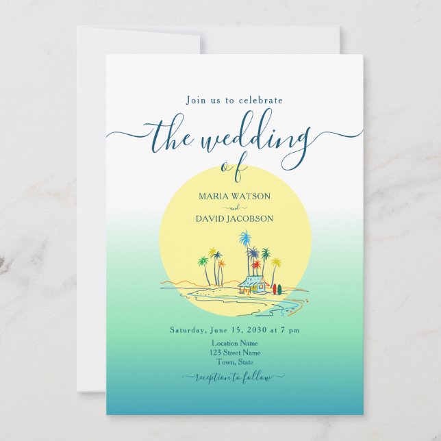 Tropical Vintage Beach Wedding Invitation (Front)