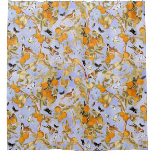 Tropical Vintage Birds In Fruit Garden Chinoiserie Shower Curtain
