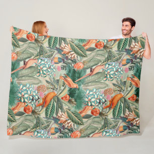 Tropical Vintage Birds in Jungle Paradise sepia Fleece Blanket