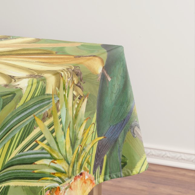 Tropical Vintage Birds in Jungle Paradise yellow Tablecloth (In Situ)