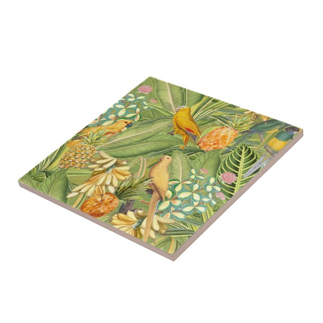 Tropical Vintage Birds in Jungle Paradise yellow Tile (Side)