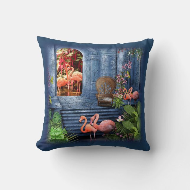 Tropical Vintage Blue Marble Palace Cushion (Front)