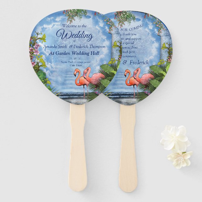 Tropical Vintage Blue Marble Palace Hand Fan (Front and Back)