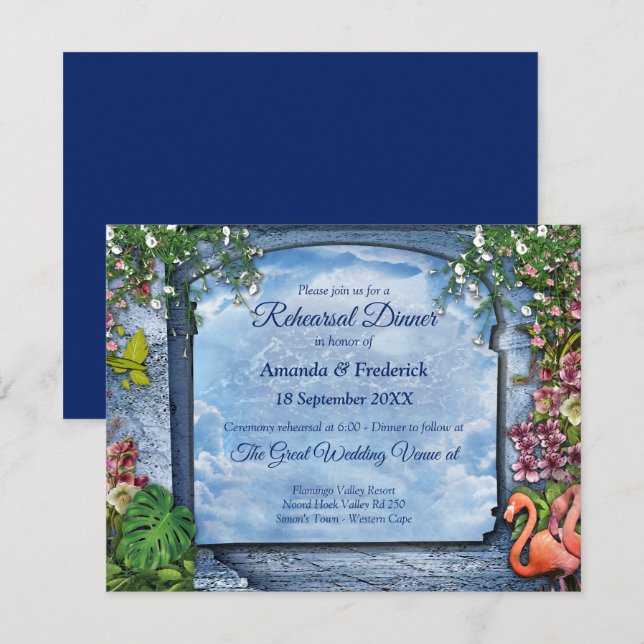 Tropical Vintage Blue Marble Palace Invitation (Front/Back)