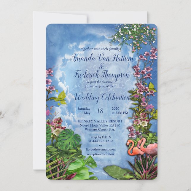 Tropical Vintage Blue Marble Palace Invitation (Front)