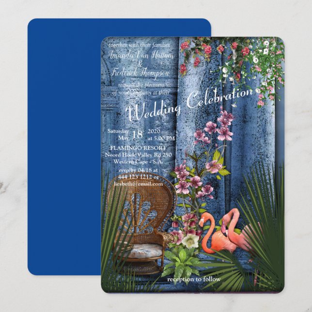 Tropical Vintage Blue Marble Palace Invitation (Front/Back)
