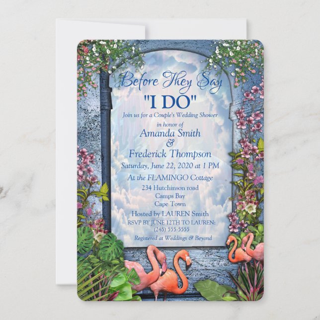 Tropical Vintage Blue Marble Palace Wedding Shower Invitation (Front)