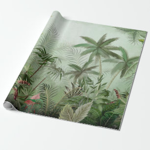 Tropical vintage botanical landscape illustration, wrapping paper