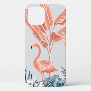Tropical vintage botanical landscape, pink palm tr iPhone 12 case
