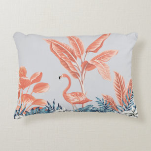 Tropical vintage botanical landscape, pink palm tr decorative cushion