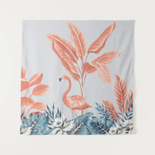 Tropical vintage botanical landscape, pink palm tr tapestry