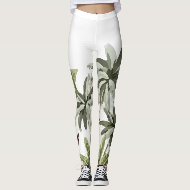 Tropical Vintage Botanical Palm Trees Leggings (Front)