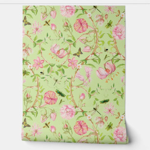 Tropical Vintage Butterflies Garden Chinoiserie Wallpaper