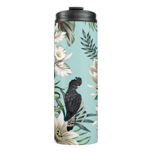 Tropical vintage crane bird,  parrot,  lotus flowe thermal tumbler