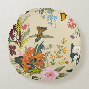 Tropical Vintage Floral Tapestry Round Cushion