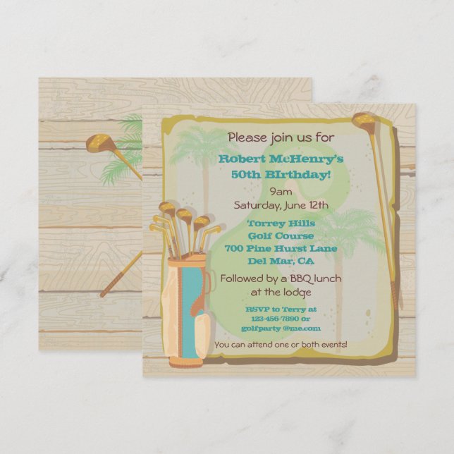 Tropical Vintage Golf Party Tournament Invitation (Front/Back)