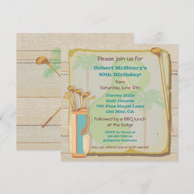 Tropical Vintage Golf Party Tournament Invitation (Front/Back)