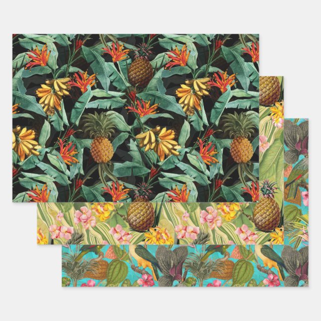 Tropical vintage jungle patterns wrapping paper sheet (Set)