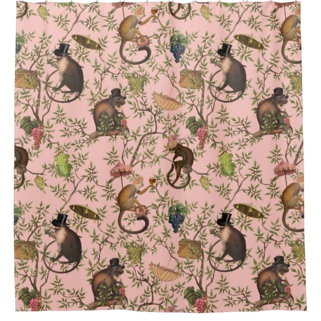 Tropical Vintage Monkey Gardenparty Chinoiserie  Shower Curtain (Front)