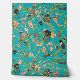 Tropical Vintage Monkey Gardenparty Chinoiserie Wallpaper