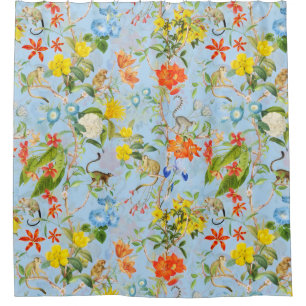 Tropical Vintage Monkeys Garden Rococo Chinoiserie Shower Curtain