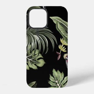 Tropical vintage night crane bird, palm trees, ban iPhone 12 case