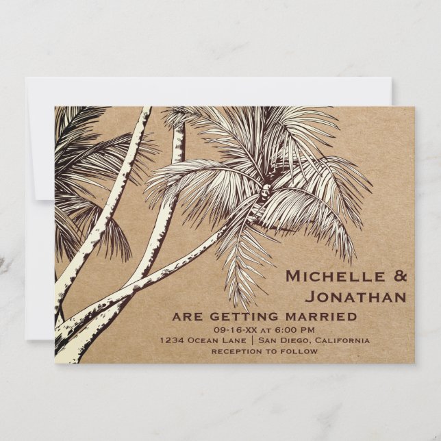 Tropical Vintage Palm Trees Beach Wedding Invitation (Front)