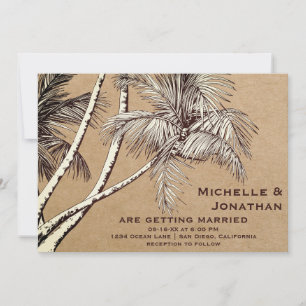 Tropical Vintage Palm Trees Beach Wedding Invitation