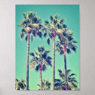 Tropical Vintage Palm Trees on Teal Green Poster