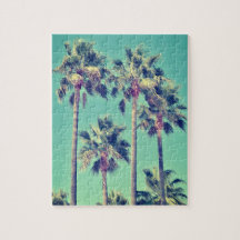Tropical Vintage Palm Trees on Teal