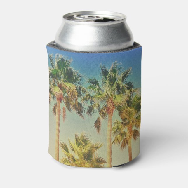 Tropical Vintage Palms Photo Can Cooler (Can Back)
