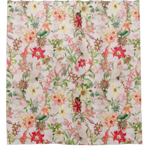 Tropical Vintage Parrots Garden Chinoiserie  Shower Curtain