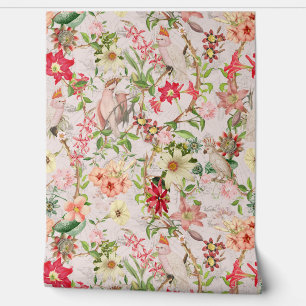 Tropical Vintage Parrots Garden Chinoiserie  Wallp Wallpaper