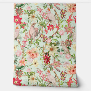 Tropical Vintage Parrots Garden Chinoiserie Wallpaper