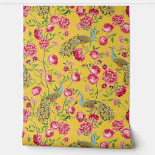 Tropical Vintage Peacock Garden Rococo Chinoiserie Wallpaper