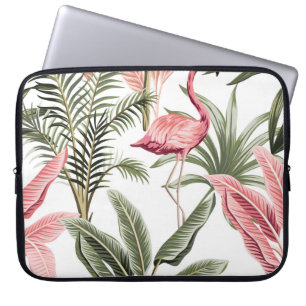 Tropical vintage pink flamingo,  banana trees and  laptop sleeve