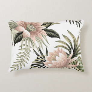 Tropical vintage pink lotus,  palm leaves,  banana decorative cushion