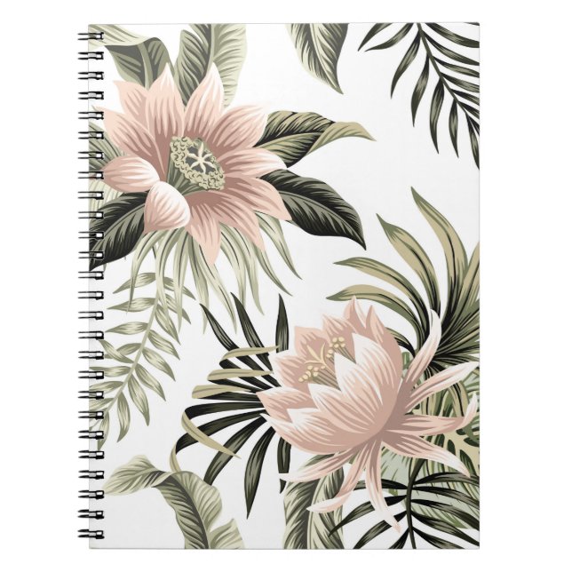 Tropical vintage pink lotus,  palm leaves,  banana notebook (Front)