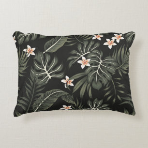 Tropical vintage plumeria flower, strelitzia, palm decorative cushion