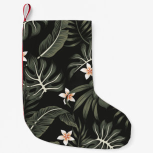 Tropical vintage plumeria flower, strelitzia, palm small christmas stocking