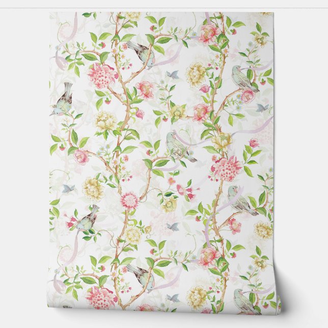 Tropical Vintage Rococo Garden Chinoiserie Wallpaper (Unrolling)