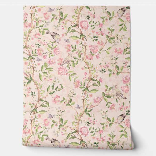 Tropical Vintage Rococo Garden Chinoiserie Wallpaper (Unrolling)