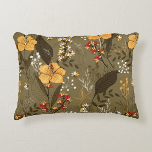 Tropical vintage seamless flower and leaves patter decorative cushion