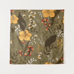 Tropical vintage seamless flower and leaves patter tapestry