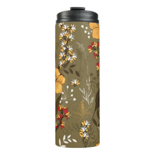 Tropical vintage seamless flower and leaves patter thermal tumbler