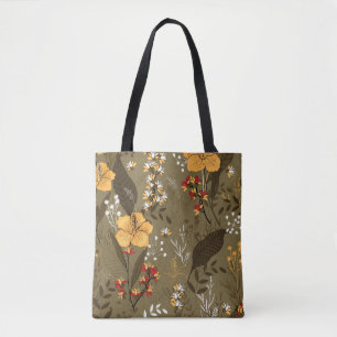 Tropical vintage seamless flower and leaves patter tote bag